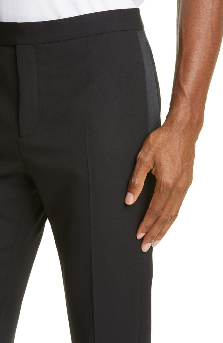 Saint Laurent Grain de Poudre Wool Tuxedo Pants, Alternate, color,