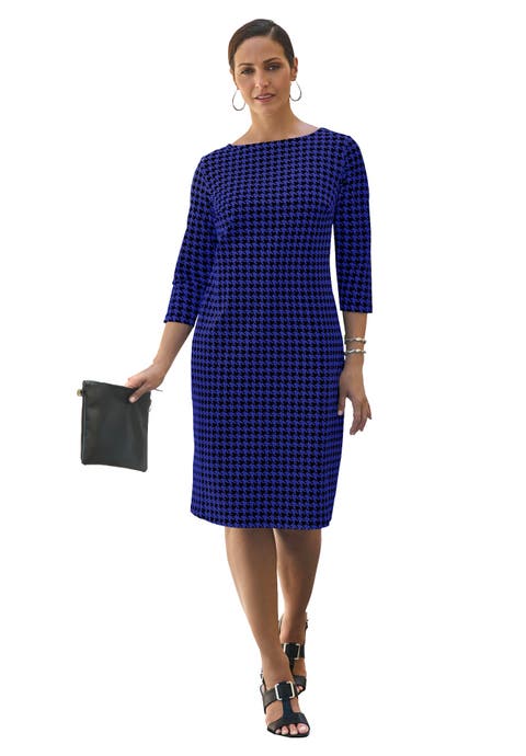 Stretch Cotton Boatneck Shift Dress (Plus Available)