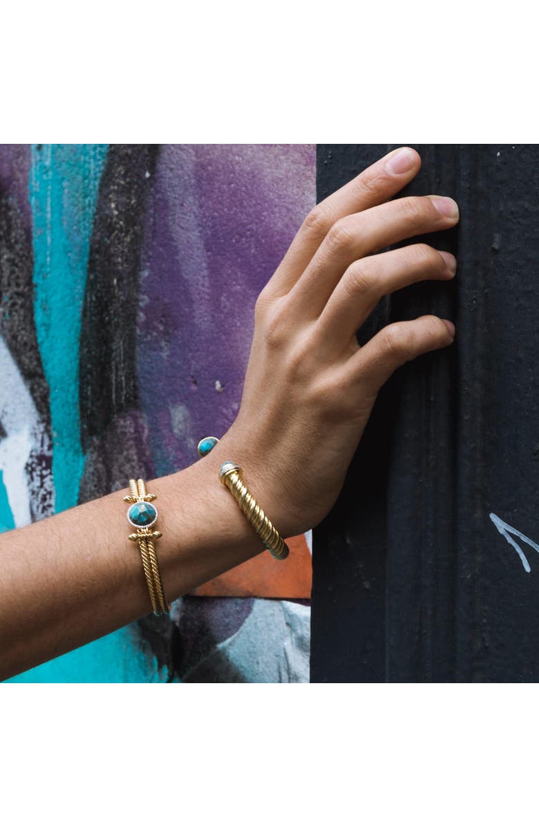 LuvMyJewelry Summer Nights Yellow Gold Plated Silver Turquoise Gemstone Diamond Women Cuff, Alternate, color, 