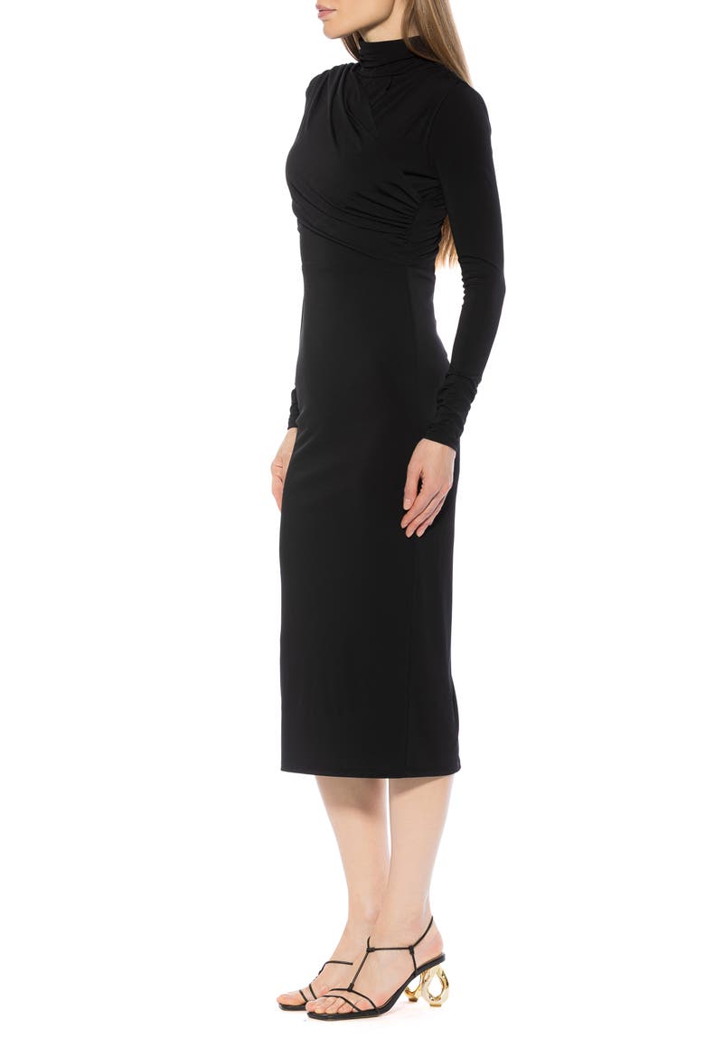 Elio Draped Bodice Midi Sheath Dress, Alternate, color, BLACK