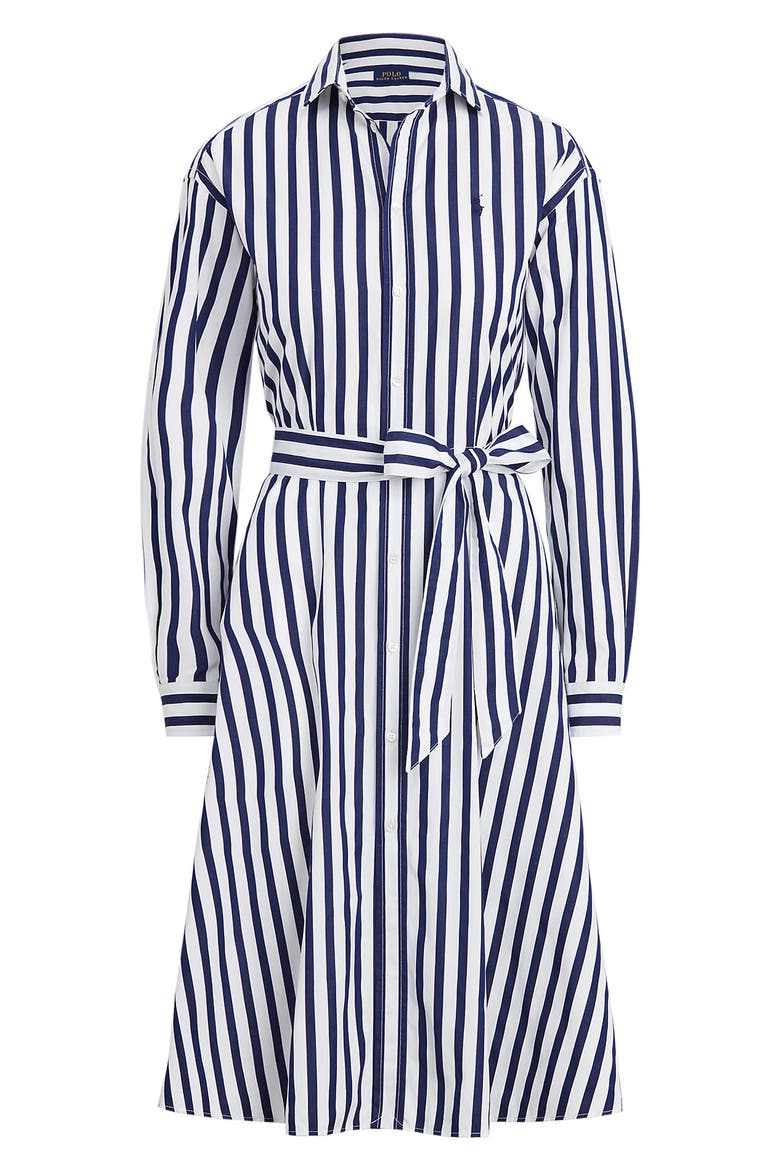 Stripe Cotton Shirtdress, Alternate, color, NAVY/ WHITE