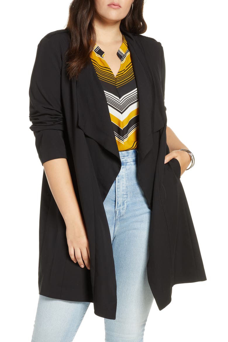 Drape Front Lightweight Jacket, Alternate, color, BLACK