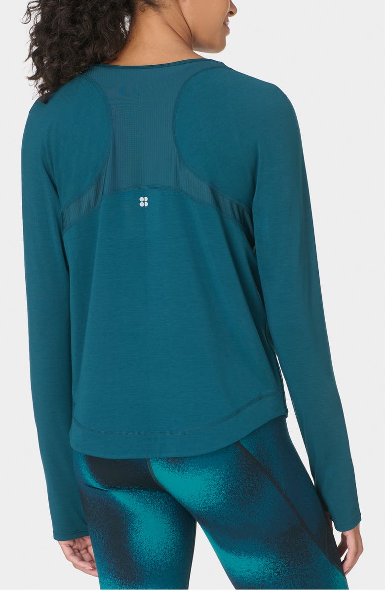 Sweaty Betty Breathe Easy Mesh Inset Long Sleeve T-Shirt, Alternate, color, Deep Green