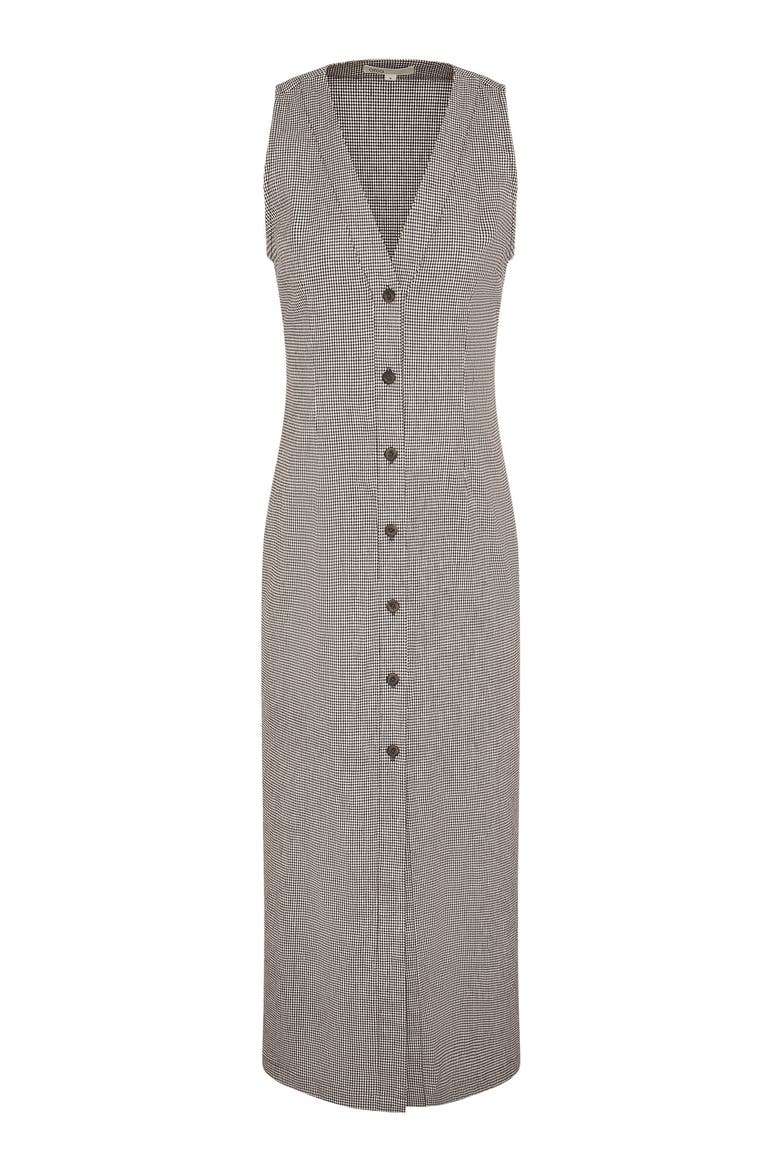 Stretch Linen Button Down Maxi Dress, Alternate, color, Brown/White