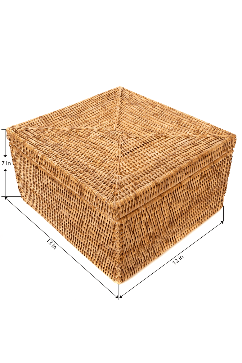 Artifacts Rattan Storage Box with Lid - Flat File Organizer, Alternate, color, Honey Brown