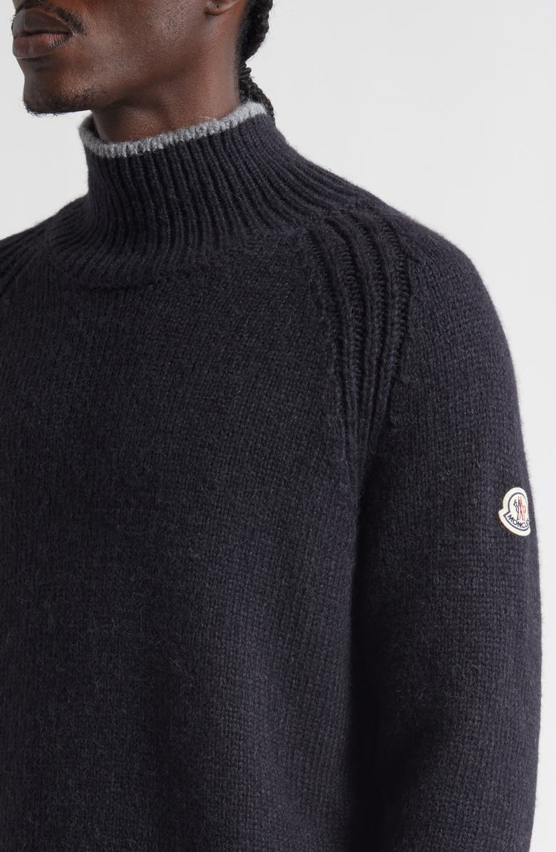 Moncler Tipped Alpaca & Wool Blend Mock Neck Sweater, Alternate, color, Black