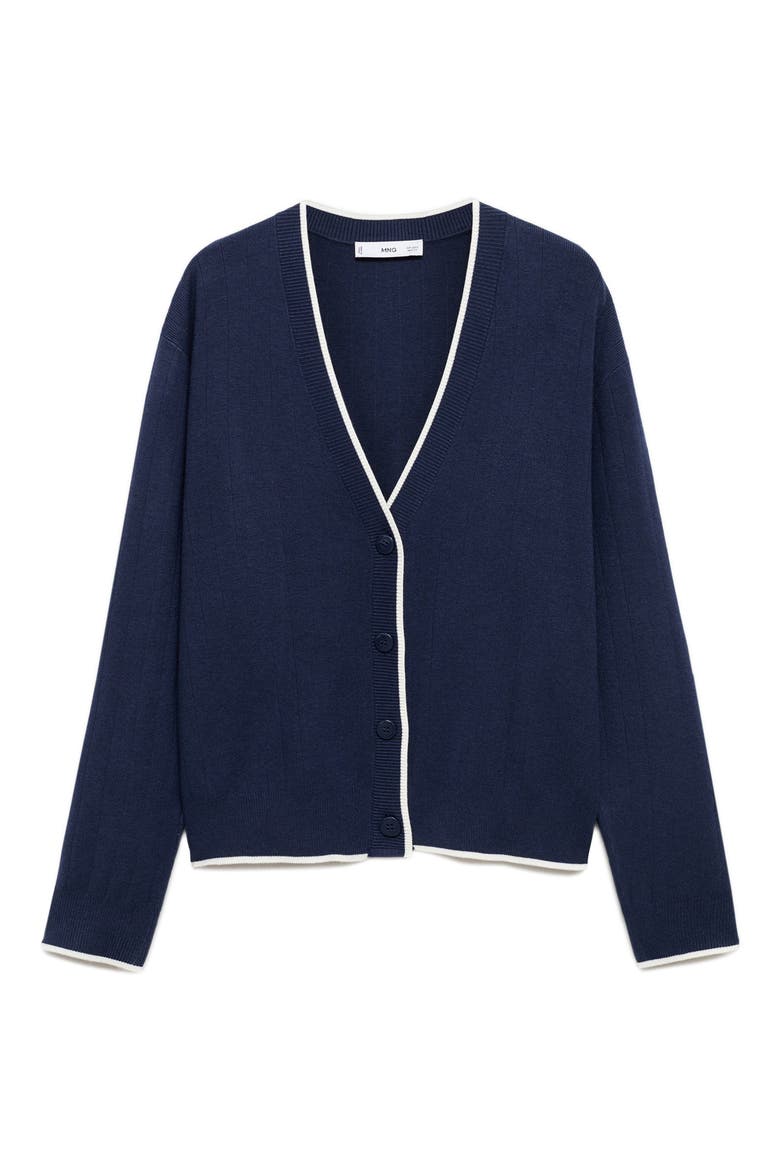 Tipped Relaxed Cardigan, Alternate, color, DARK NAVY