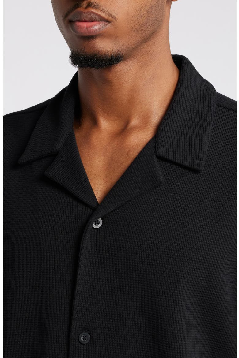 Waffle Knit Camp Shirt, Alternate, color, BLACK