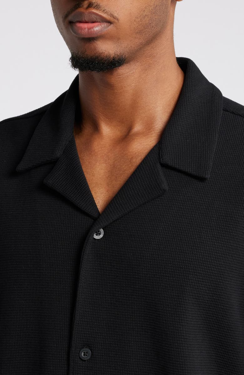 BP. Waffle Knit Camp Shirt, Alternate, color, Black