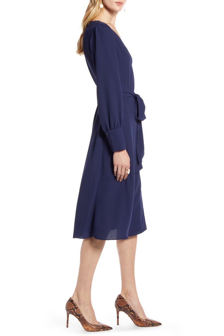 Long Sleeve Wrap Midi Dress, Alternate, color, NAVY PEACOAT