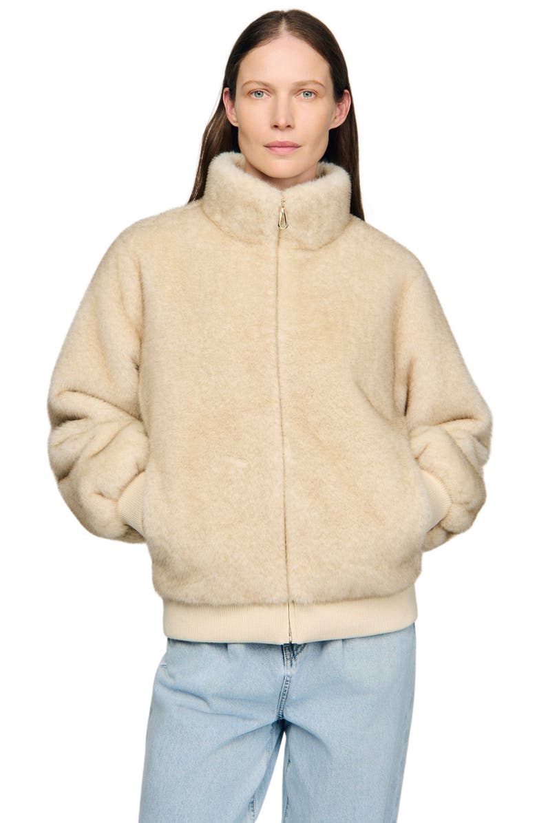SANDRO Faux fur jacket, Main, color, Beige