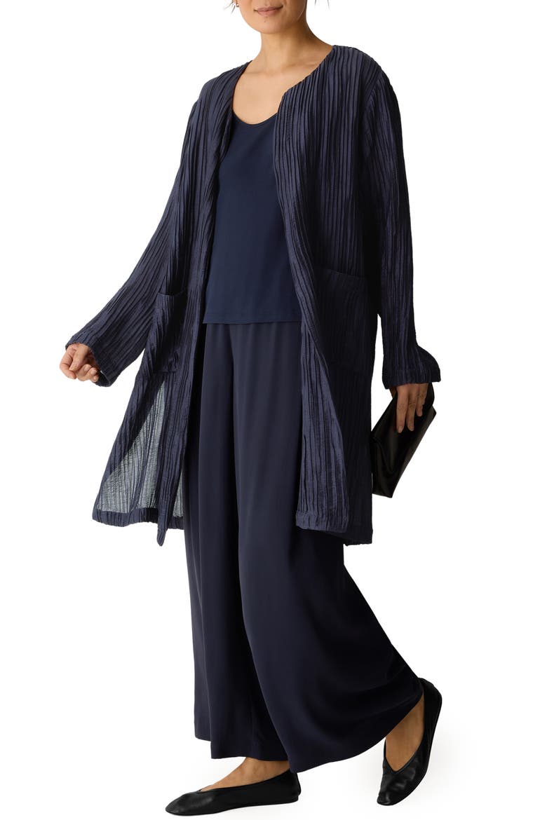 Longline Open Front Crinkle Jacket, Alternate, color, INK