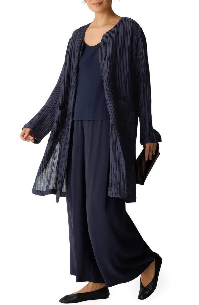 Eileen Fisher Longline Open Front Crinkle Jacket, Alternate, color, Ink
