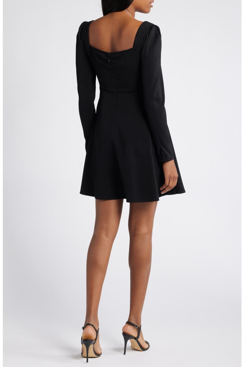 Rhinestone Bow Long Sleeve Fit & Flare Minidress, Alternate, color, BLACK