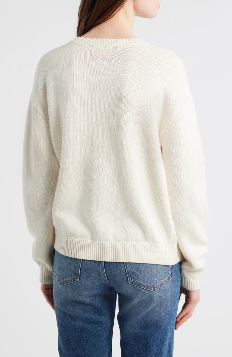 LoveShackFancy Selman Logo Embroidery Cotton & Wool Sweater, Alternate, color, Cold Foam