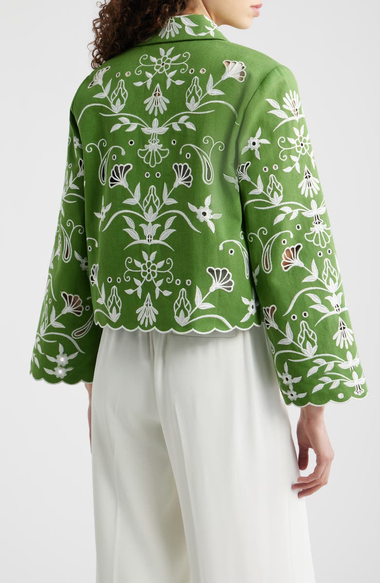 Elie Tahari The Marianna Cotton Eyelet Jacket, Alternate, color, Green / Sky White