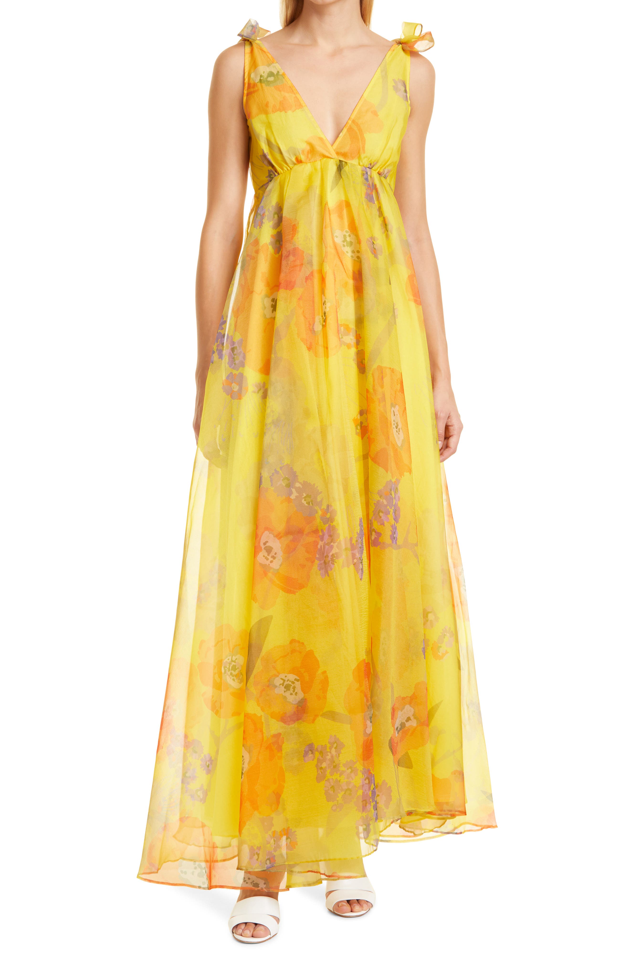 staud dandelion chiffon maxi dress Floral (Women) DM:16.5 Sparkly Wedding Dresses Dandelion green floral Chaps Navy faux wrap