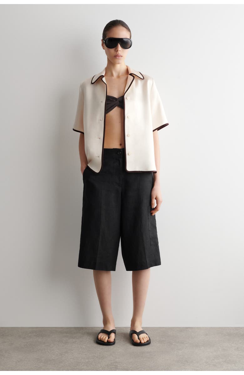 COS Contrast-piped Satin Shirt, Alternate, color, Cream / Brown