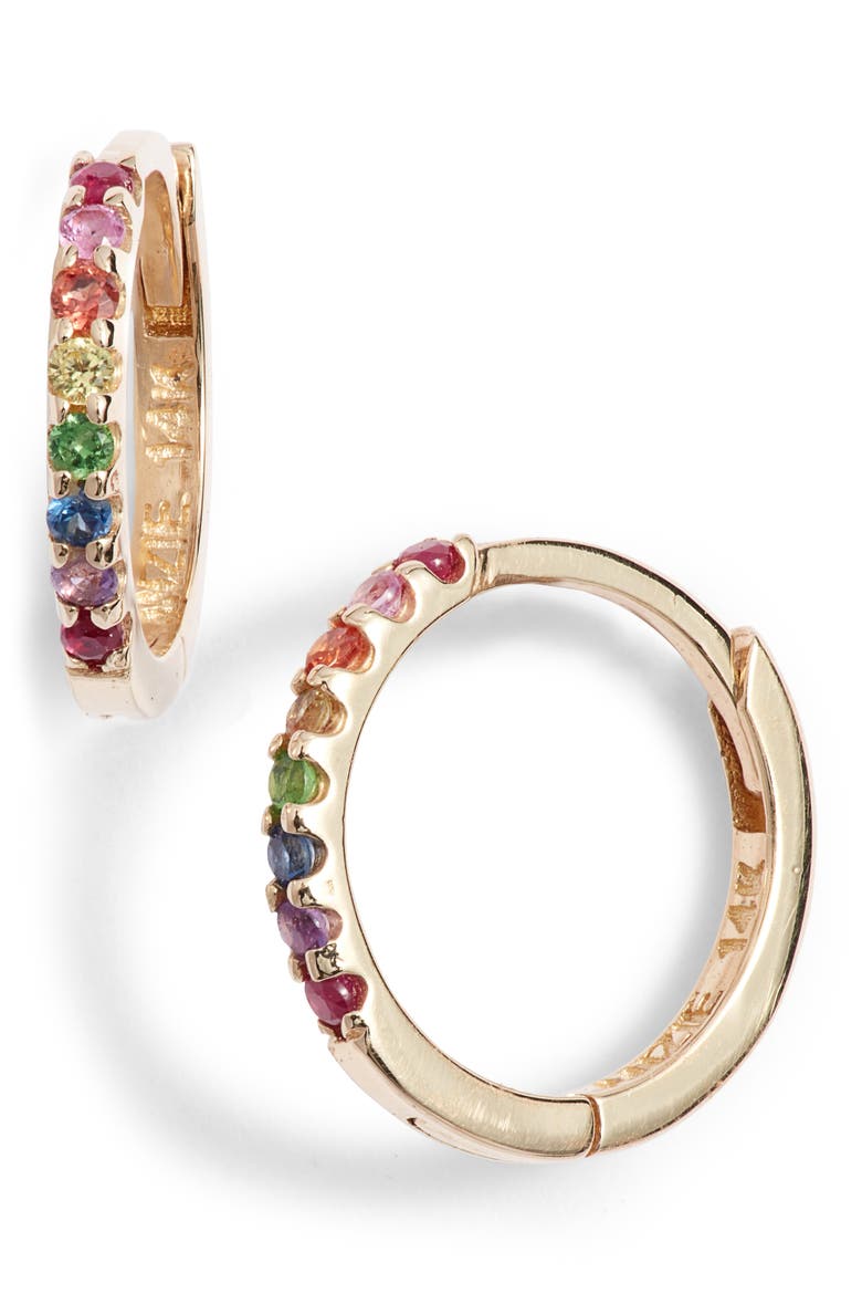 Cleo Rainbow Huggie Hoop Earrings, Main, color, GOLD/ MULTI