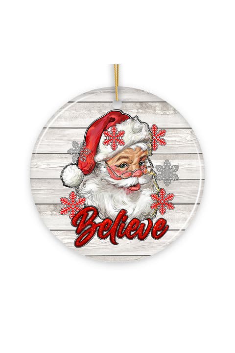 Believe Santa Snowflake Round Ornament - Version 1