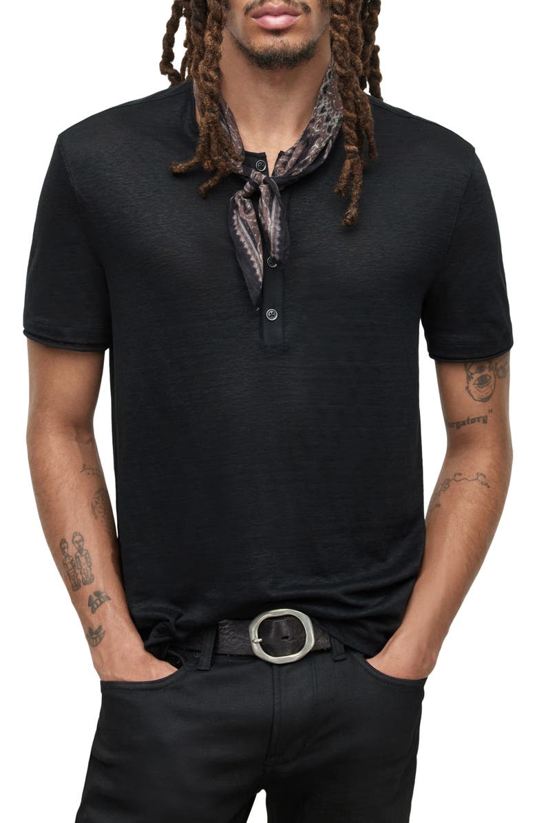 John Varvatos Regular Fit Short Sleeve Linen Henley, Main, color, 