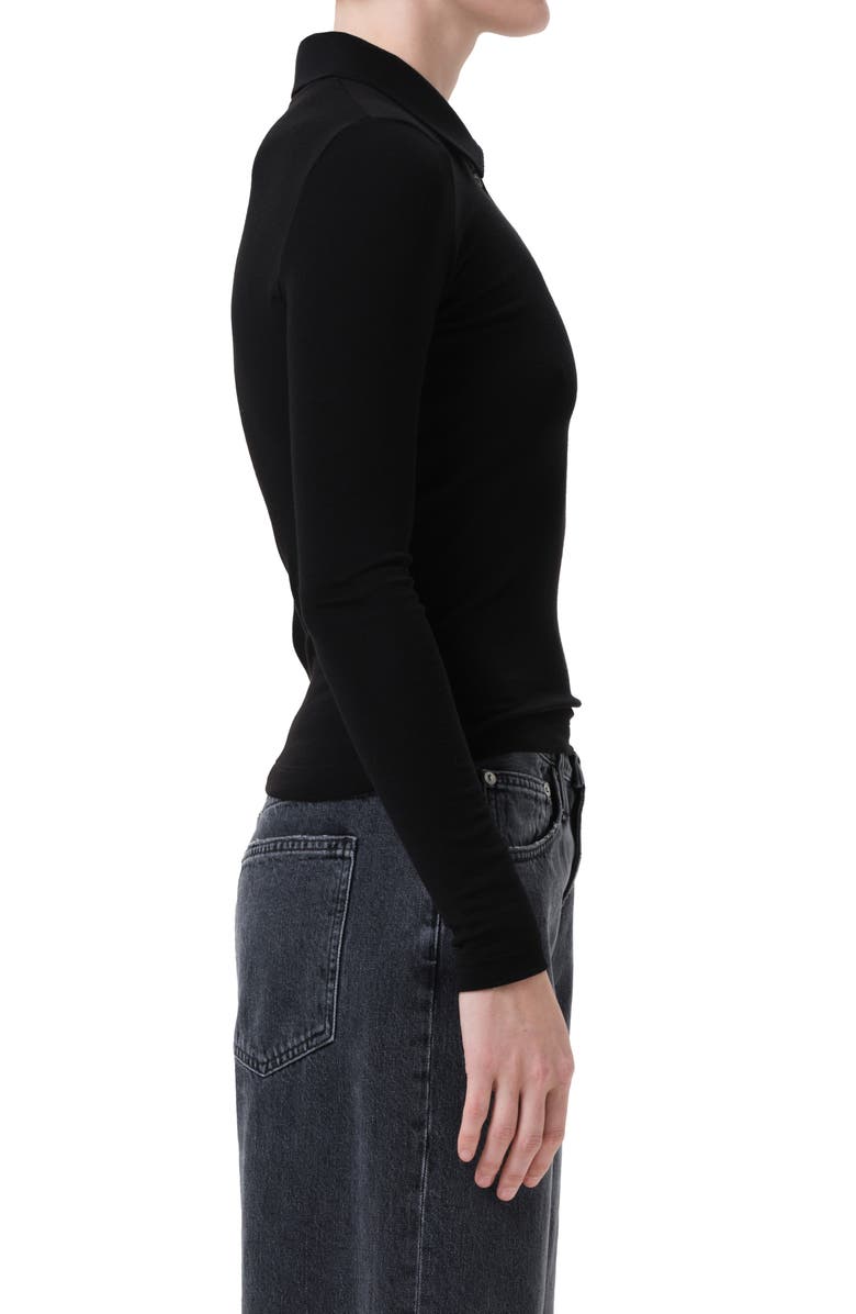 AGOLDE Amos Long Sleeve Polo Shirt, Alternate, color, Black