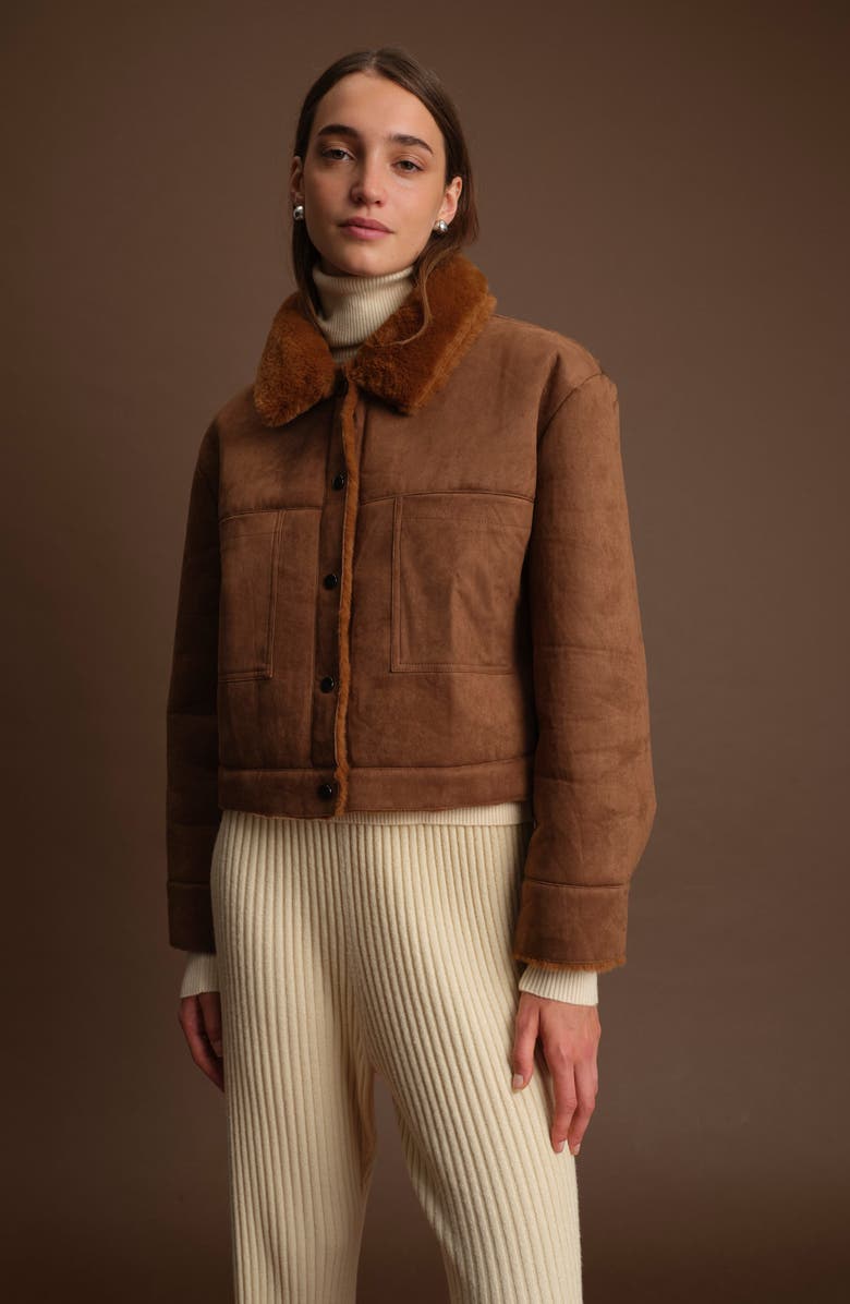 DELUC Mathew Faux Suede & Faux Shearling Jacket, Alternate, color, Almond