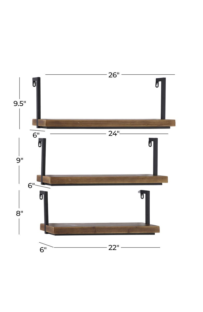 SONOMA SAGE HOME Brown Wood Industrial Wall Shelf - Set of 3, Alternate, color, Brown