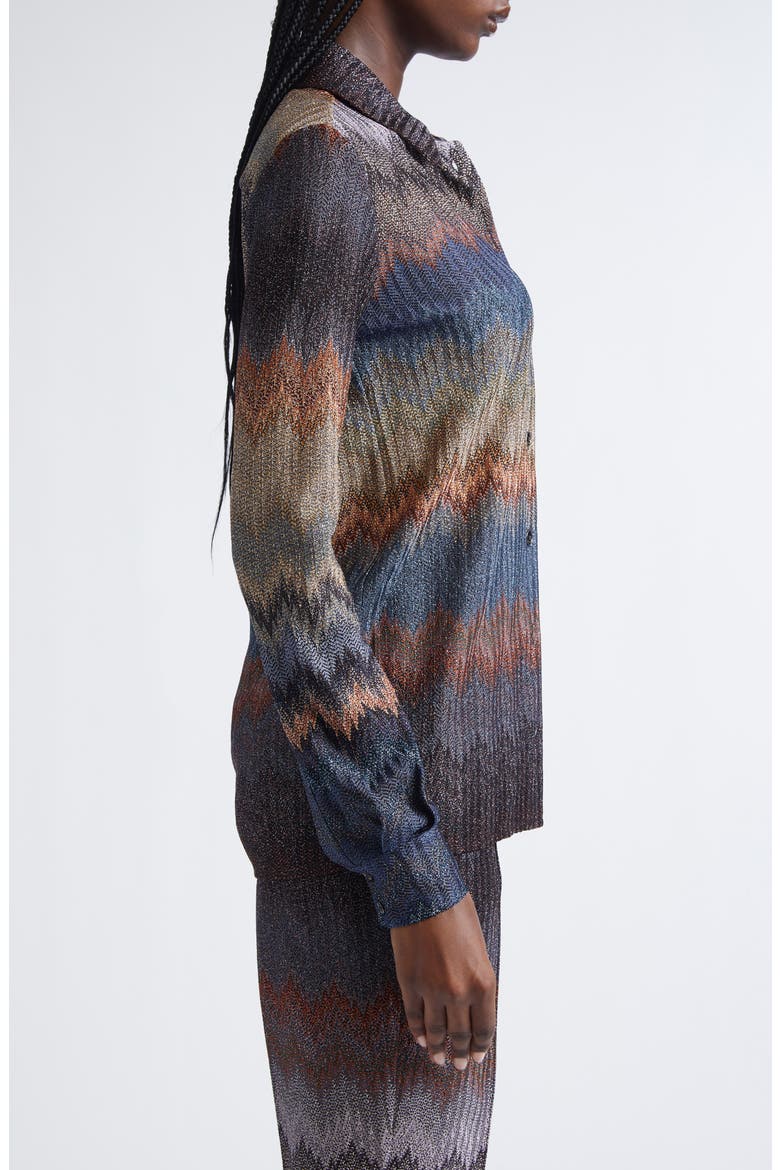 Metallic Snake Zigzag Button-Up Shirt, Alternate, color, MICRO CHECK BLUE TONES