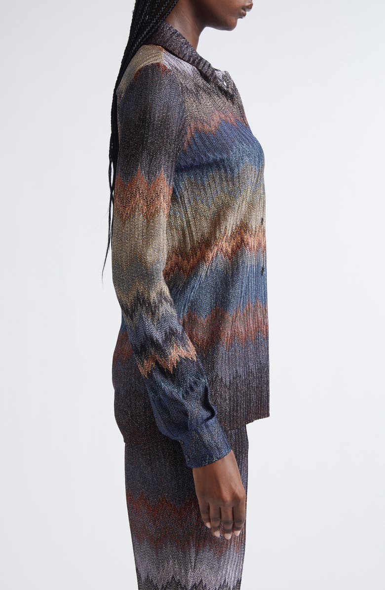 Missoni Metallic Snake Zigzag Button-Up Shirt, Alternate, color, Micro Check Blue Tones