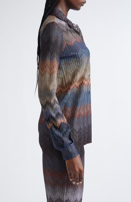Missoni Metallic Snake Zigzag Button-up Shirt In Blue