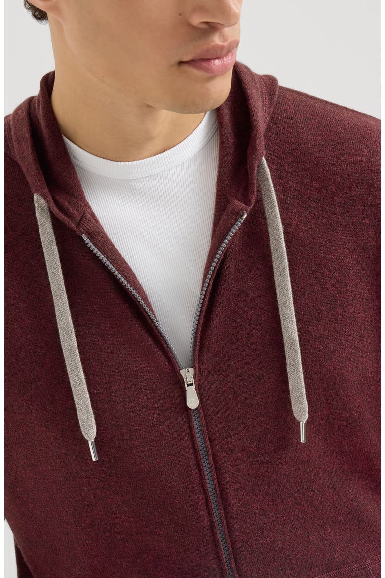 Cashmere hooded knit sweatshirt with zipper, Alternate, color, Burgundy