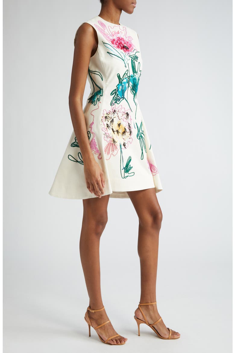 Floral Embellished Sleeveless Fit & Flare Dress, Alternate, color, IVORY MULTI