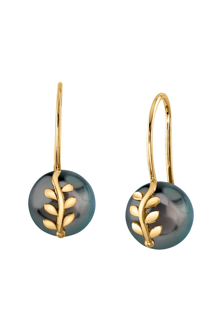 Tahitian South Sea Pearl Jayne Leaf Earrings, Main, color, Yellow Gold