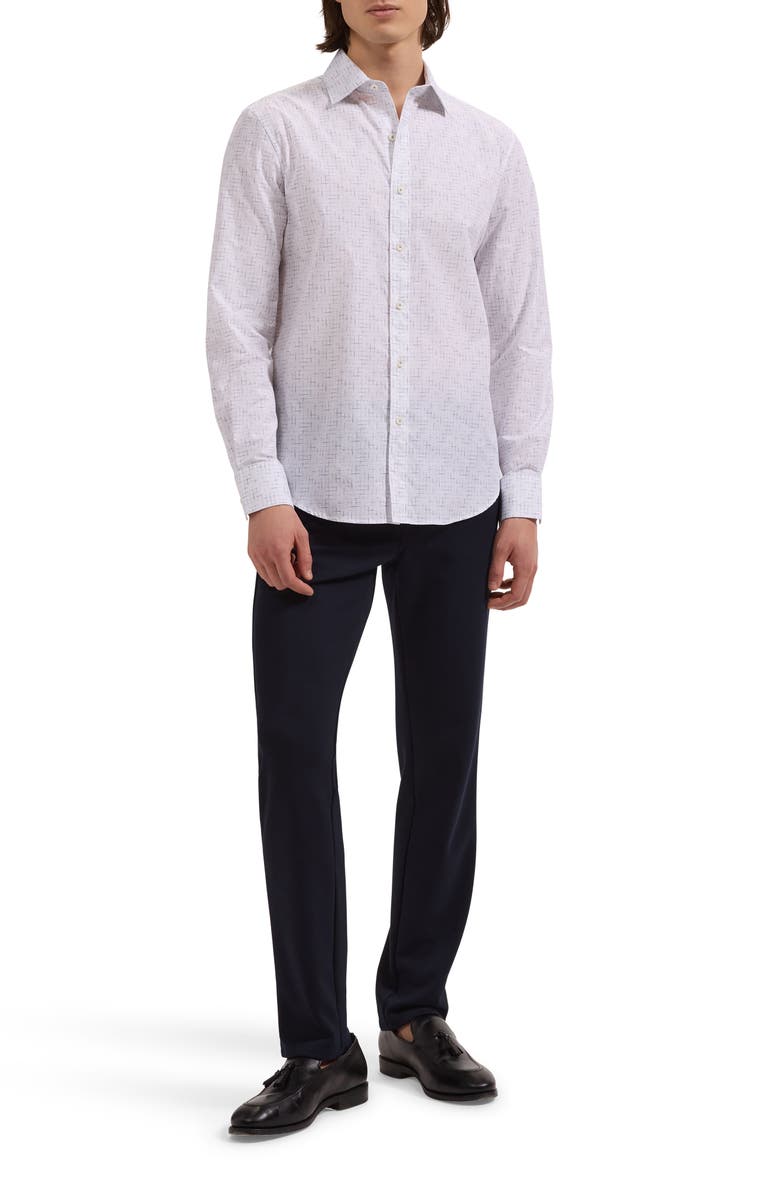 Bugatchi Axel Shaped Fit Crosshatch Print Cotton Button-Up Shirt, Alternate, color, Orchid