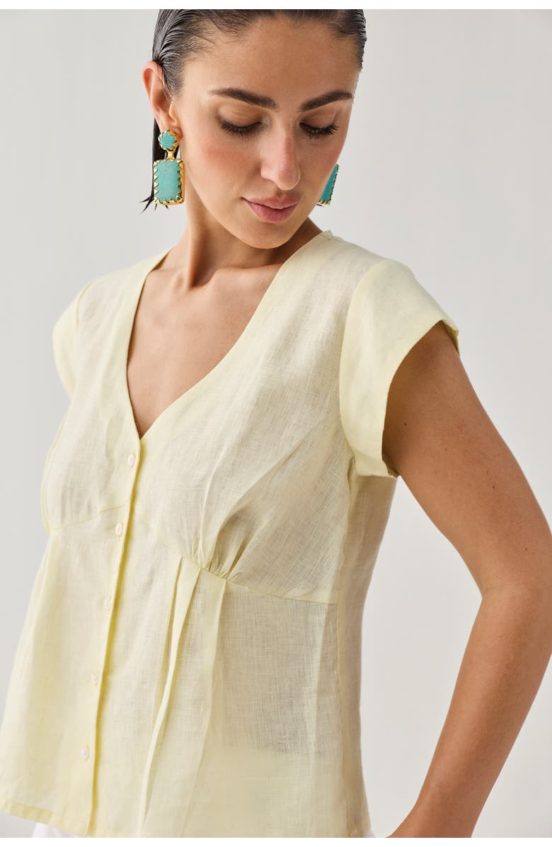 Reistor Embroidered Deep V-Neck Linen Top, Alternate, color, Butter Lemon