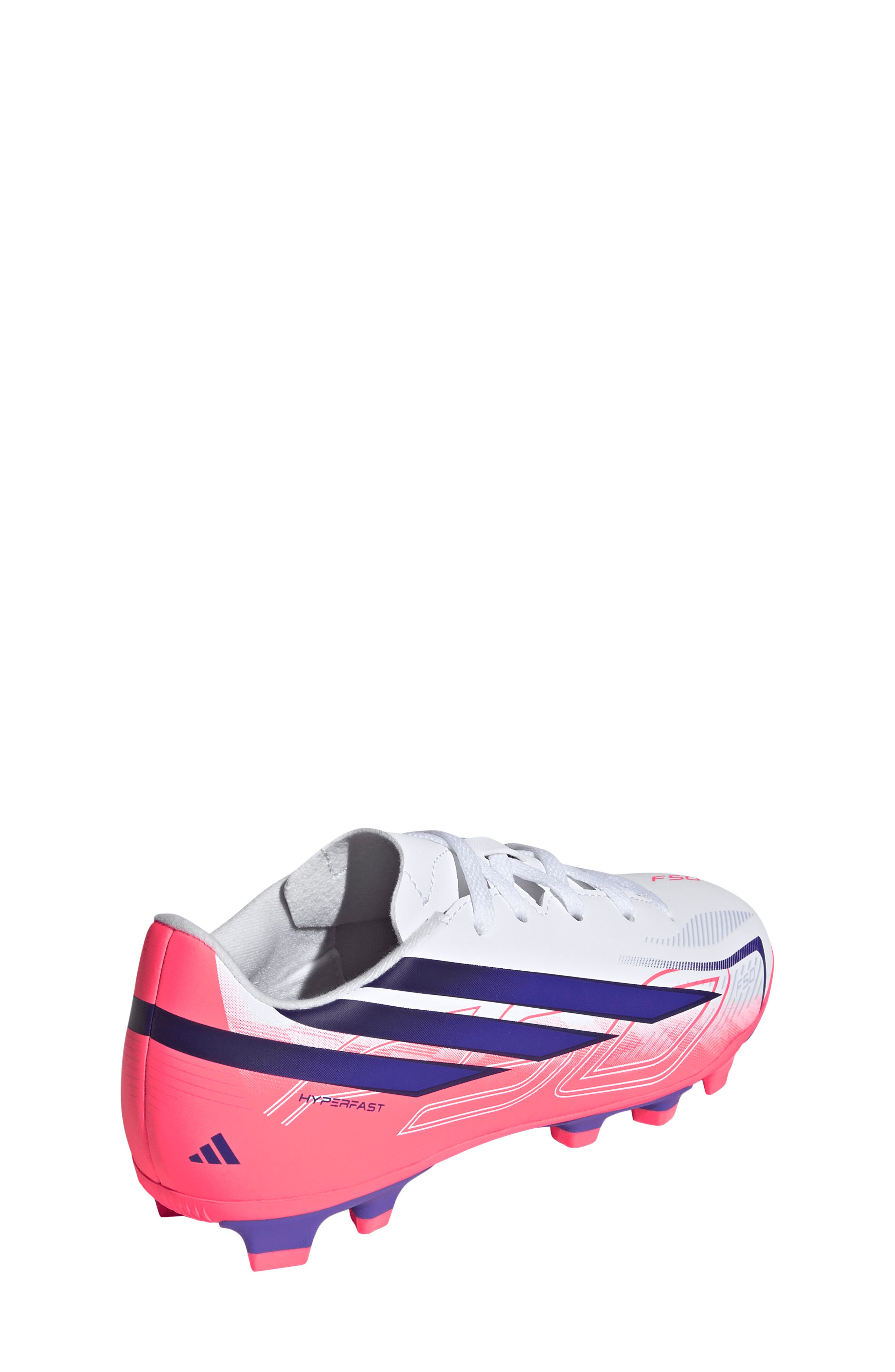 Kids' F50 Hyperfast Club Indoor Soccer Shoe, Alternate, color, WHITE/ PURPLE/ TURBO