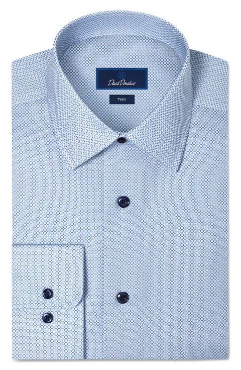 Trim Fit Micro Print Stretch Cotton Dress Shirt