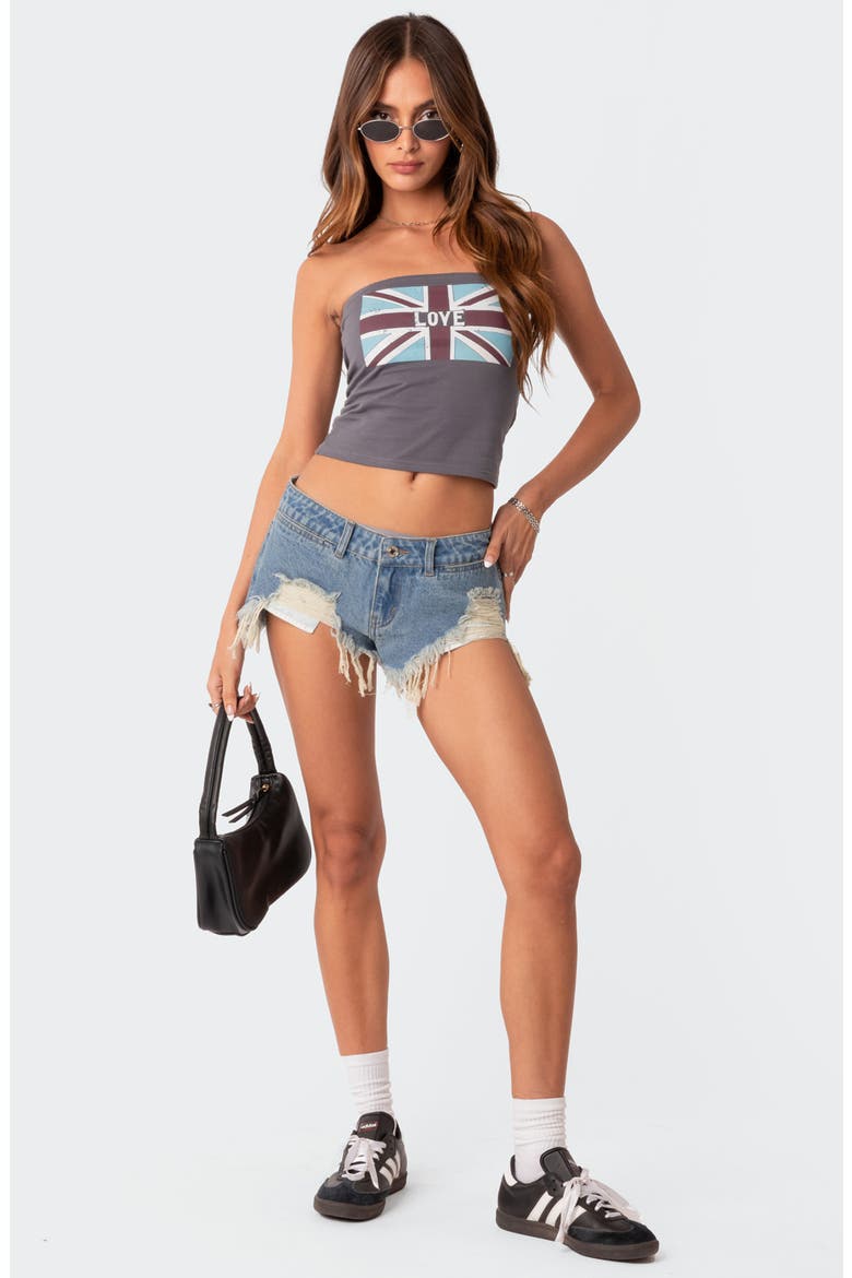 Low Rise Cutoff Denim Shorts, Alternate, color, BLUE