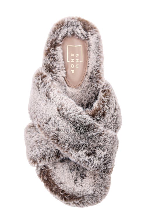 Shushop Juliet Faux Fur Slide Sandal In Brown