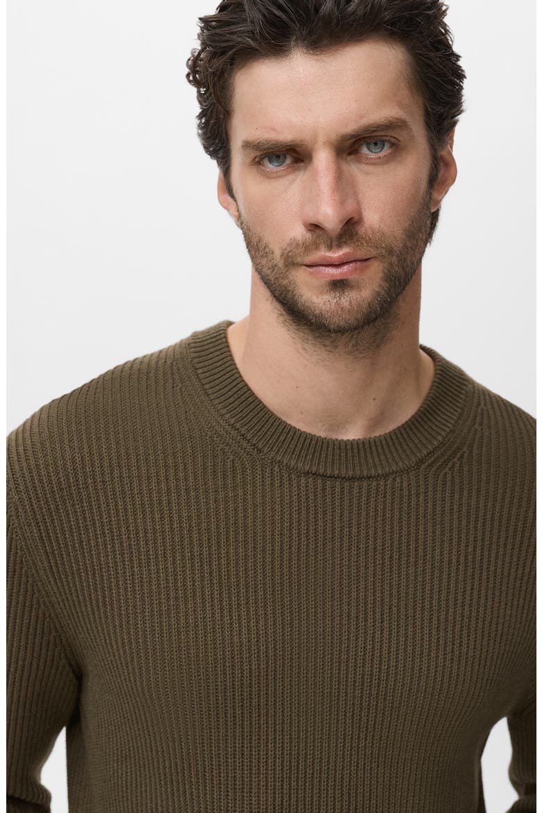 Fine Rib Knit Cotton Crewneck Sweater, Alternate, color, OLIVE GREEN