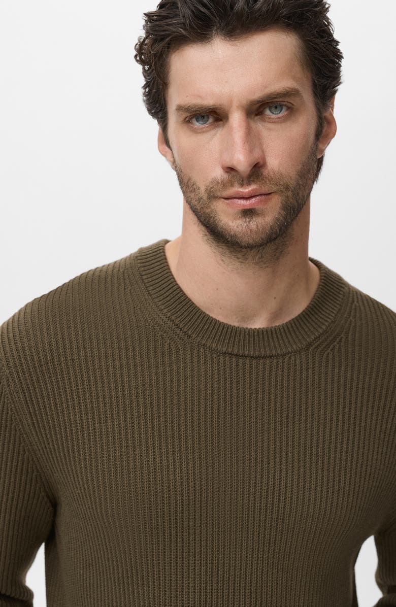 MANGO Fine Rib Knit Cotton Crewneck Sweater, Alternate, color, Olive Green