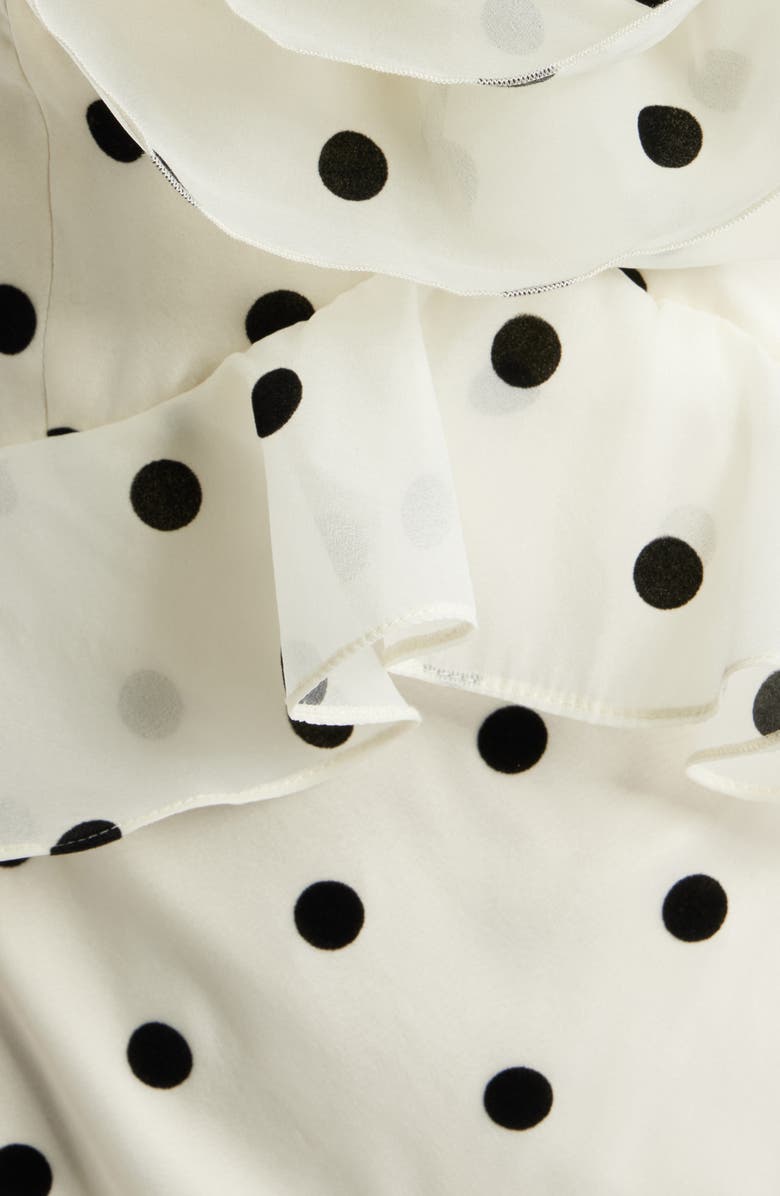 Lucy Paris Remy Polka Dot Rosette Ruffle Minidress, Alternate, color, Cream Black