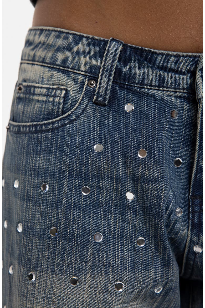 Hunter Mirror Embellished Low Rise Wide Leg Jeans, Alternate, color, BLUE