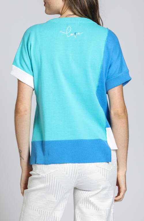 Apny Colorblock Asymmetric Cotton Sweater In Blue Multi