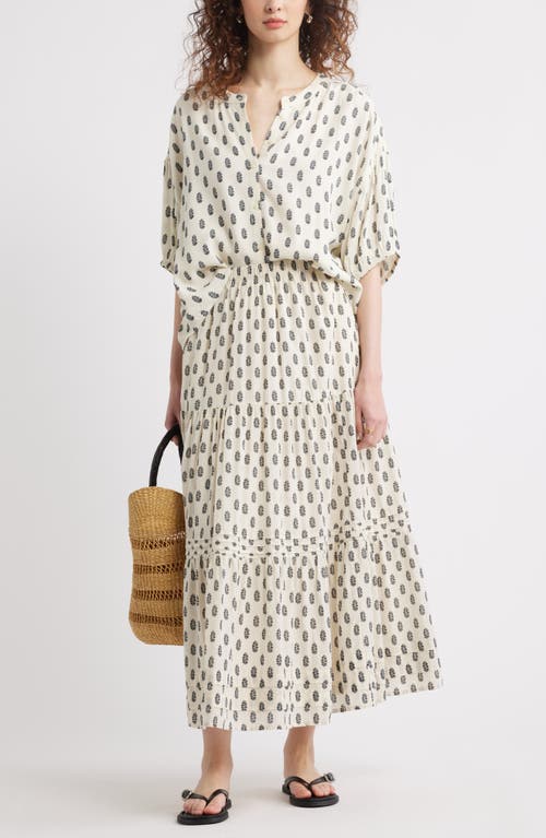 Treasure & Bond Floral Button-up Peasant Top In Ivory- Olive Block Floral