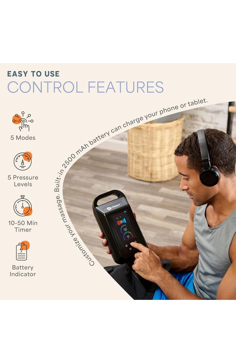 Lifepro Axis Pro Full Air Leg Compression Massager with Heat for Calf, Thigh & Foot Recovery 8-Chamber, Alternate, color, Black