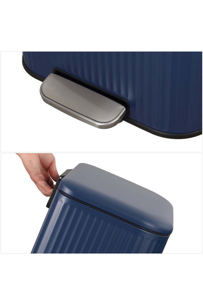 Astra Ribbed Rectangular Step Pedal Trash Can with Soft-Close Lid, Alternate, color, Denim Blue