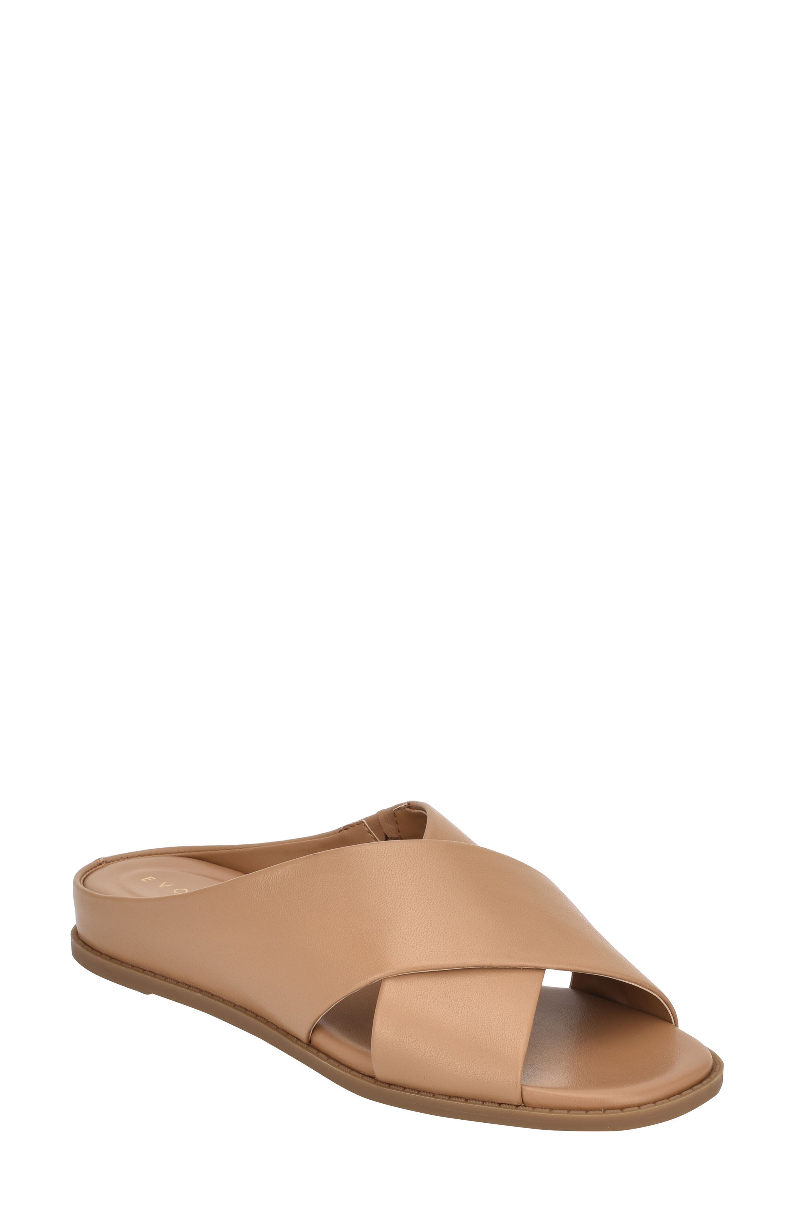Odyssa Slide Sandal, Main, color, DARK NATURAL LEATHER
