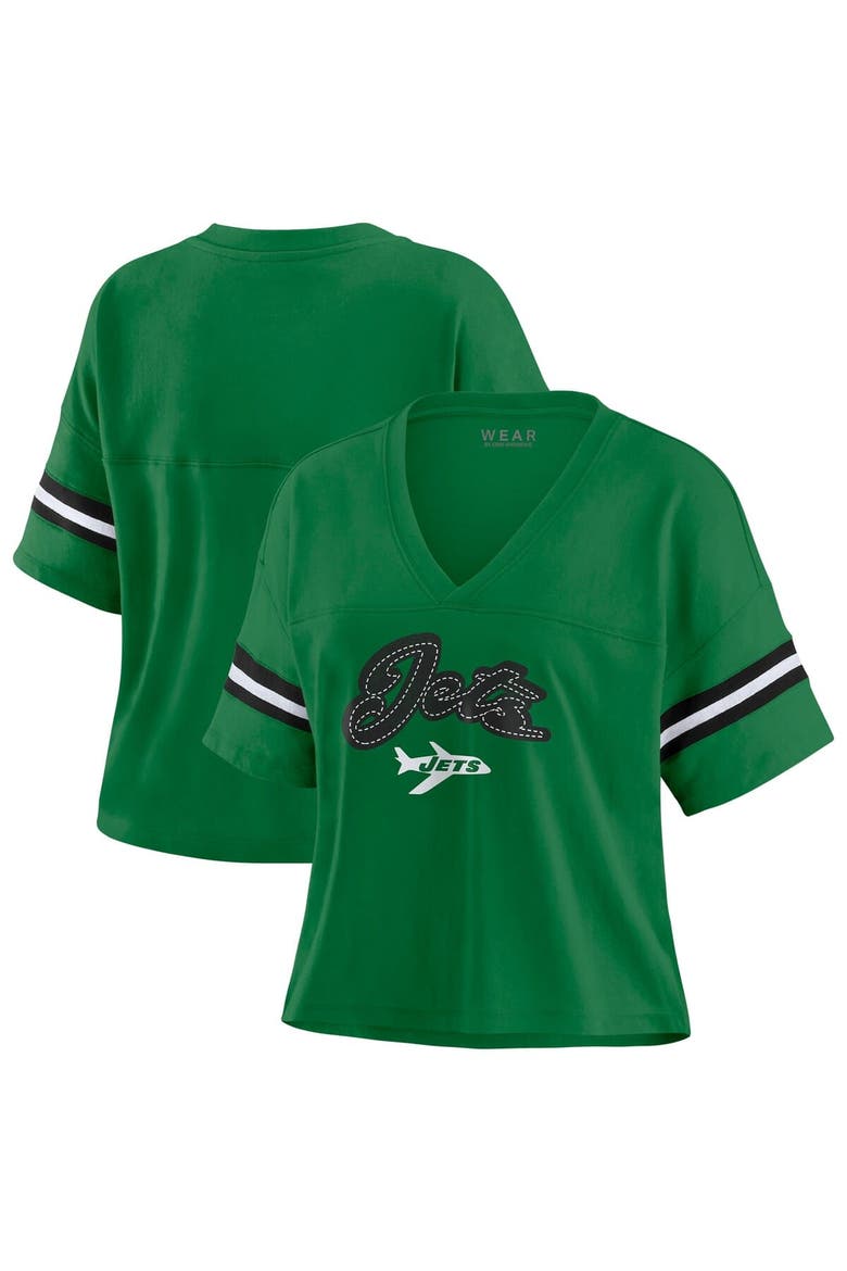 Women's WEAR by Erin Andrews Kelly Green New York Jets Color Block Boxy V-Neck T-Shirt, Main, color, Kelly Green